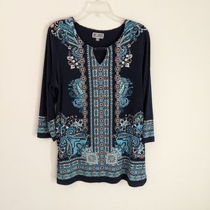 JM Collection Women's Blue Embellished Keyhole Top SZ L